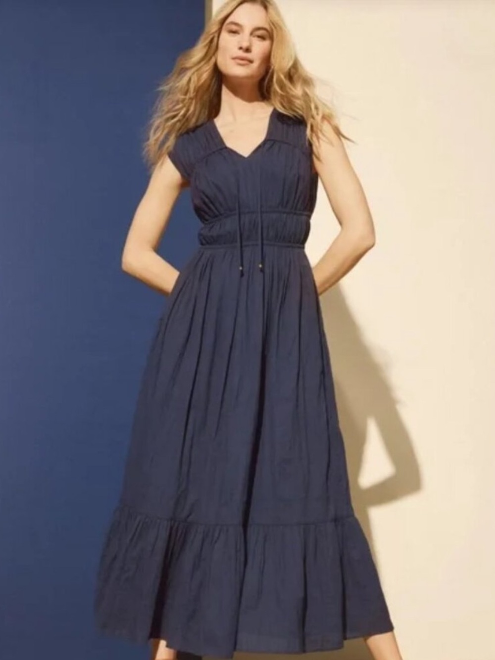 ❗️J. McLaughlin Minna Navy Sleeveless Drawstring Tiered Maxi Dress NWT $248!